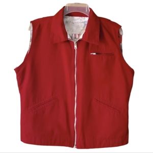 Ethyl Reversible Womans Wild West Red Denim Zip Vest‎ Size L/XL